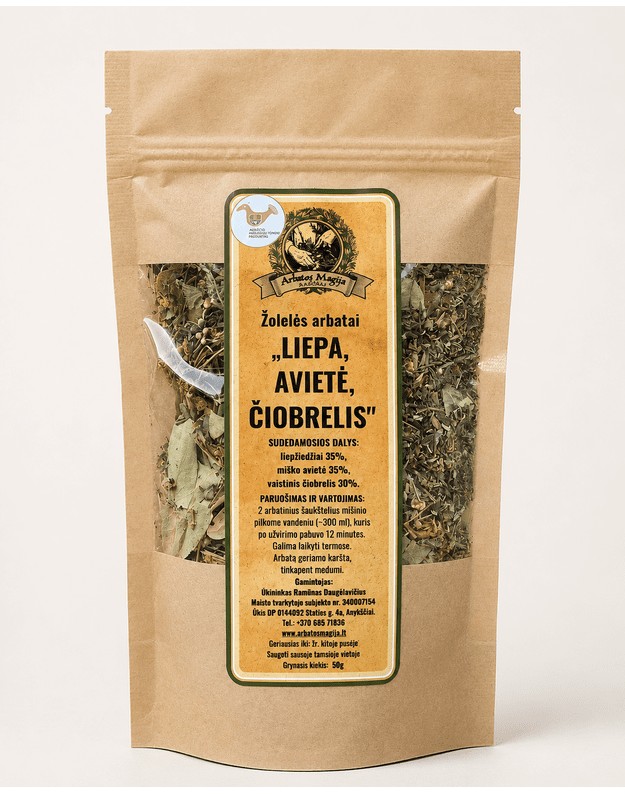 Žolelės arbatai "LIEPA, AVIETĖ, ČIOBRELIS"